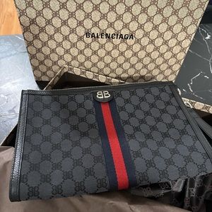 Gucci x Balenciaga BB Monogram Ophidia Pouch in Black